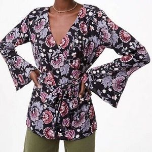 LOFT Black Dahlia Garden Kimono Wrap Top Blouse